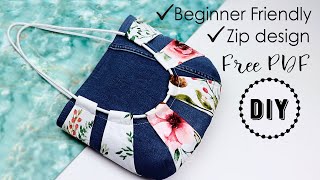 DIY Shoulder Bag Idea From Denim Cord and Fabric Free Template