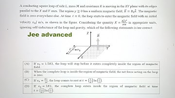 A conducting square loop of side l, mass m and resistance r is moving in the xy plane with its edges