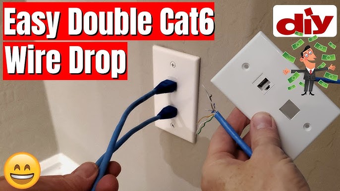 CAT6 CABLE RUN THROUGH WALL AND ETHERNET JACK INSTALL - HOW TO 