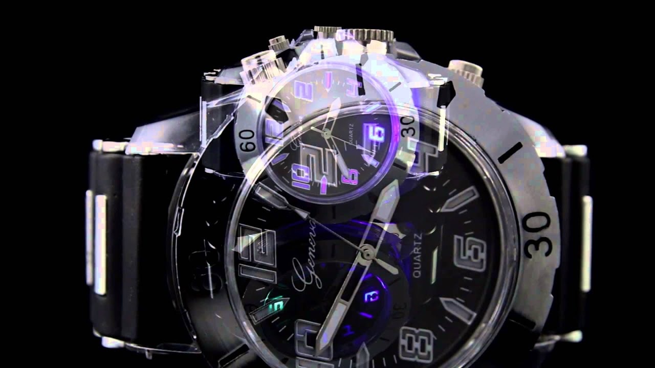Men`S LED Light Up Chrome And Black Silicone Band Rave Watch YouTube
