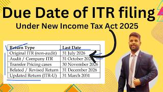 Due date of ITR filing under new Income Tax Act 2025 | Full Explained in Hindi