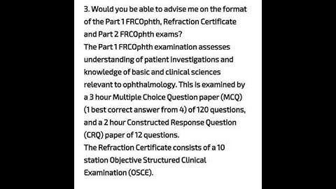 format of the Part 1 FRCOphth, Refraction Certificate and Part 2 FRCOphth exams