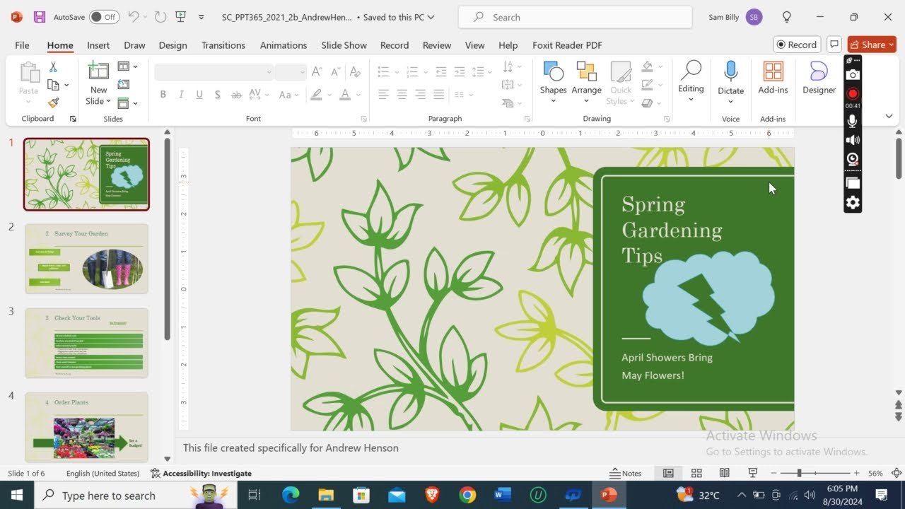 Powerpoint Module 2 SAM Project 1b | Shelly Cashman Powerpoint 365/2021 | Spring Gardening Tips