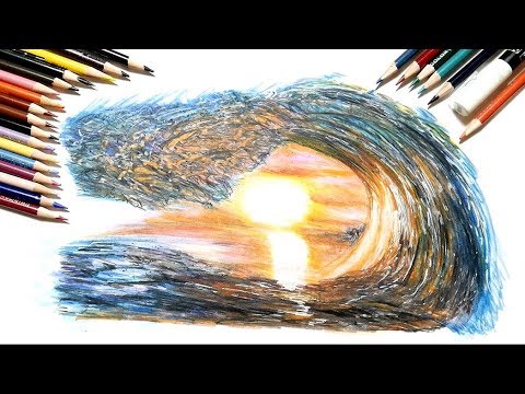 色鉛筆で綺麗な波を描いてみた Realistic Colored Pencil Drawing Of Waves Youtube