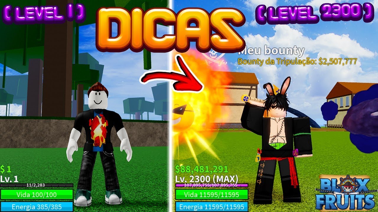 Conta nível máximo no Blox Fruits (Roblox)