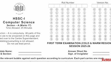 Computer Science Class 11th Sendup First Term Paper 2025 #aps#apsacs#fbiseexams