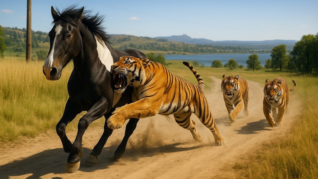 A Beautiful Wild Horse Hunted by 4 Hungry Bears in the Grass Land – Intense Chase EPS 1