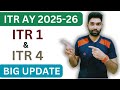 ITR 1 and ITR 4 filing AY 2025 -26 Form New update notified by Income tax department for LTCG