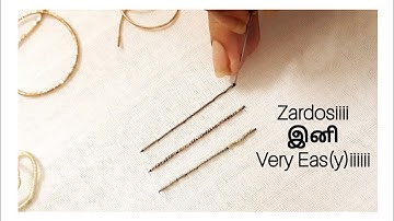 Aari Work Tutorial 96 | Zardosi Continuous Stitch Tutorial using 3 types of Zardosi
