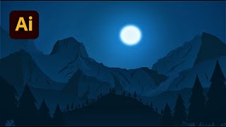 Mountains Night View Landscape Illustration | Adobe Illustrator Tutorial