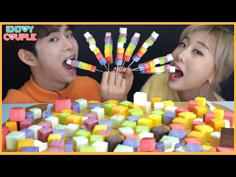 Super chewy!! Colorful rainbow cube fruit cheese mukbang!!