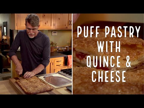 Hojaldra with quince paste and three cheeses, in rough puff pastry, from the video