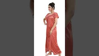 Multicolor Satin Solid Women Nighty With Robe