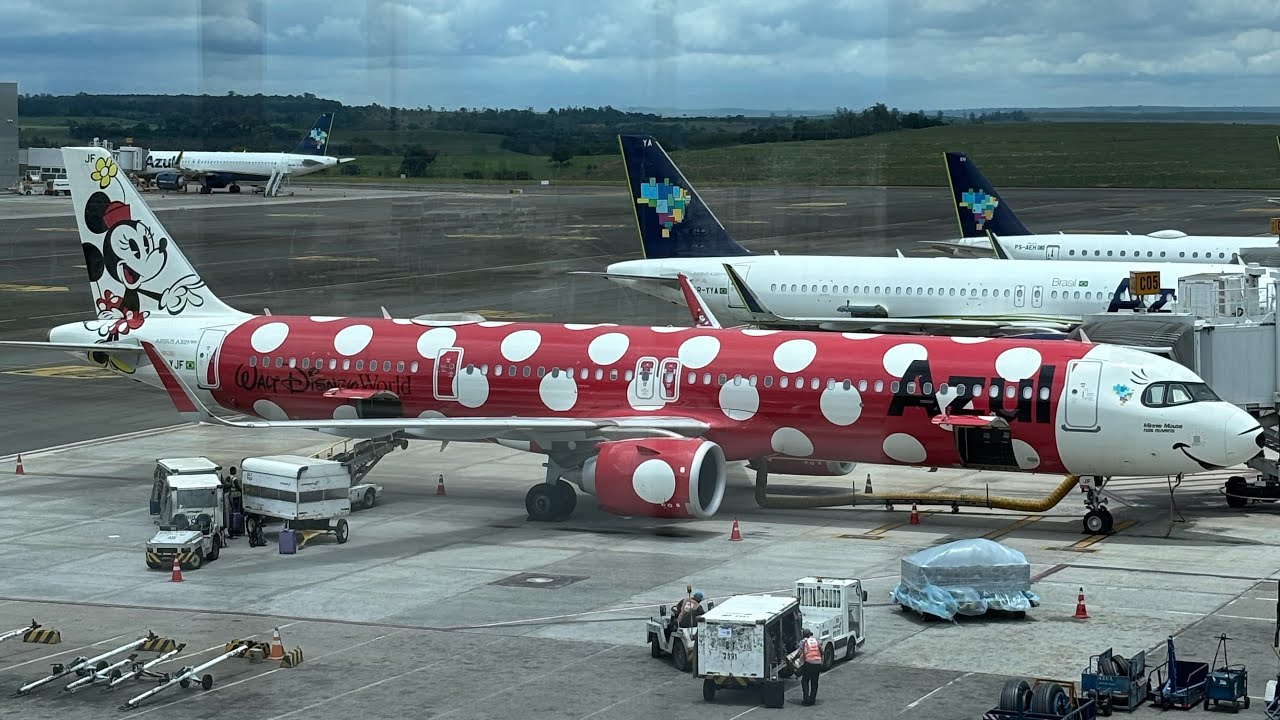 Pouso em Campinas no A321Neo Azul com a pintura da Minnie