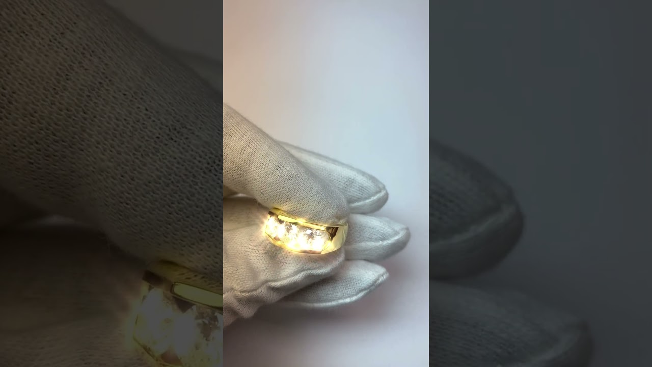 3 Stone Diamond Men's Ring Gold 2.50 Carats Yellow Gold 18K