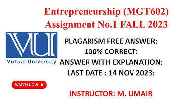 Entrepreneurship: MGT602 Assignment 1||FALL 2023||Complete solution last date 14 nov|| #vu #mgt602