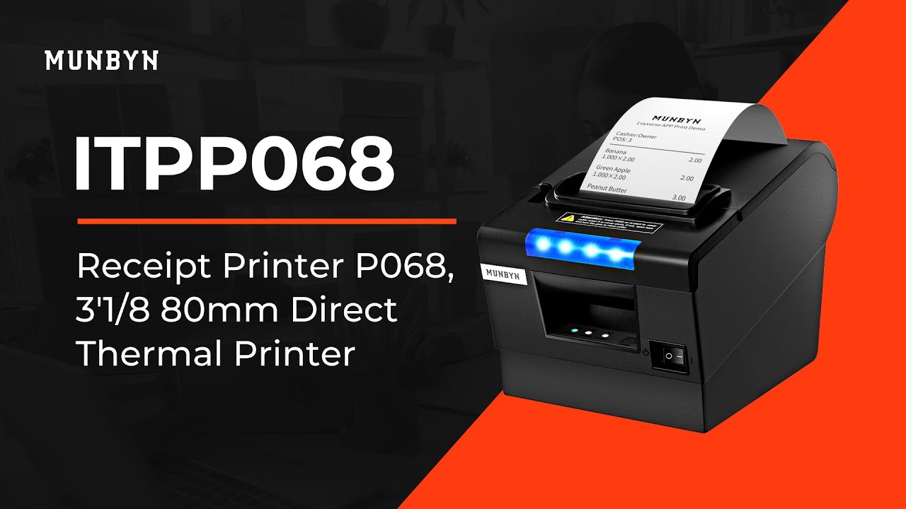 MUNBYN ITPP068 Receipt Printer P068, 3'1/8 80mm Direct Thermal Printer -  YouTube