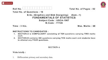 BSC 1ST SEM GWD FUNDAMENTALS OF STATISTICS DEC 2020 | PTU