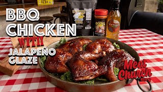 Mesquite Smoked BBQ Chicken Quarters with Jalapeño Glaze