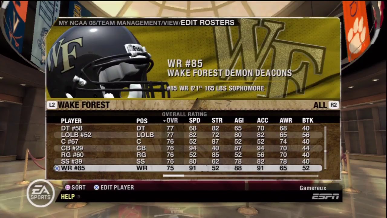 NCAA Football 08 Wake Forest Demon Deacons Overall Player Ratings YouTube
