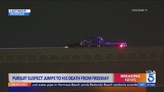 Pursuit suspect dies after jumping from freeway in Riverside