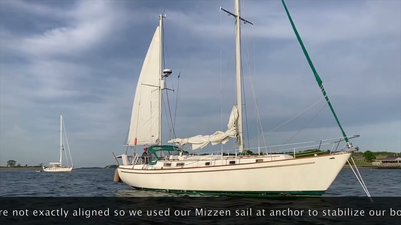 Valeria Helms Evergreen under Sail !. We do our first overnight under anchor !