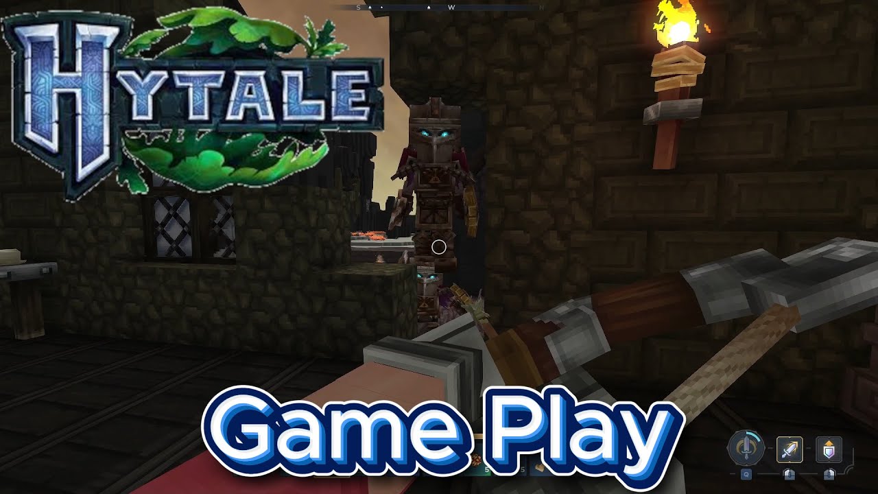 Hytale exploring and fighting in a devastated lands area.