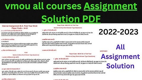 Assignment Solution PDF Download 2022-23 | vmou Assignment Solution | vmou Assignment Answer