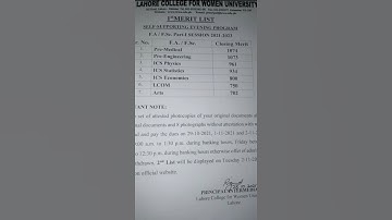 #LCWU(Lahore college for women university)1,2Marit List of Intermediate 2021#shorts