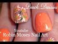 White Daisy Nails | Peach Coral Daisies Nail Art Design Tutorial