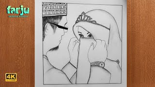 How to Draw Happy Muslim Couple Pencil Sketch | Farju drawing academy