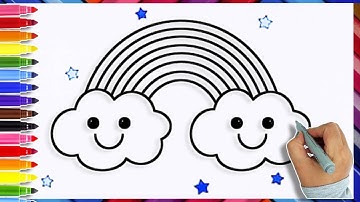 How To Draw A Rainbow And Clouds Easy | Drawing & Coloring Tutorial For Kids | Art Ideas