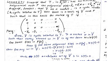 Lemma 6.7.1 - Unit 4 - Canonical Forms: Rational Canonical Form