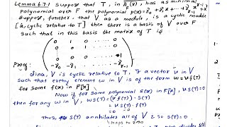 Lemma 6.7.1 - Unit 4 - Canonical Forms: Rational Canonical Form