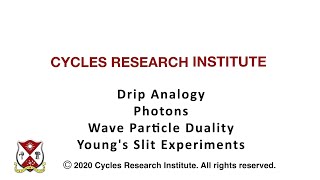 Drip Analogy / Photons, Wave Particle Duality & Young's Slit Experiments