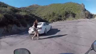 Extremely Close Call For Motorcyclist As Honda S2000 Spins Out of Control