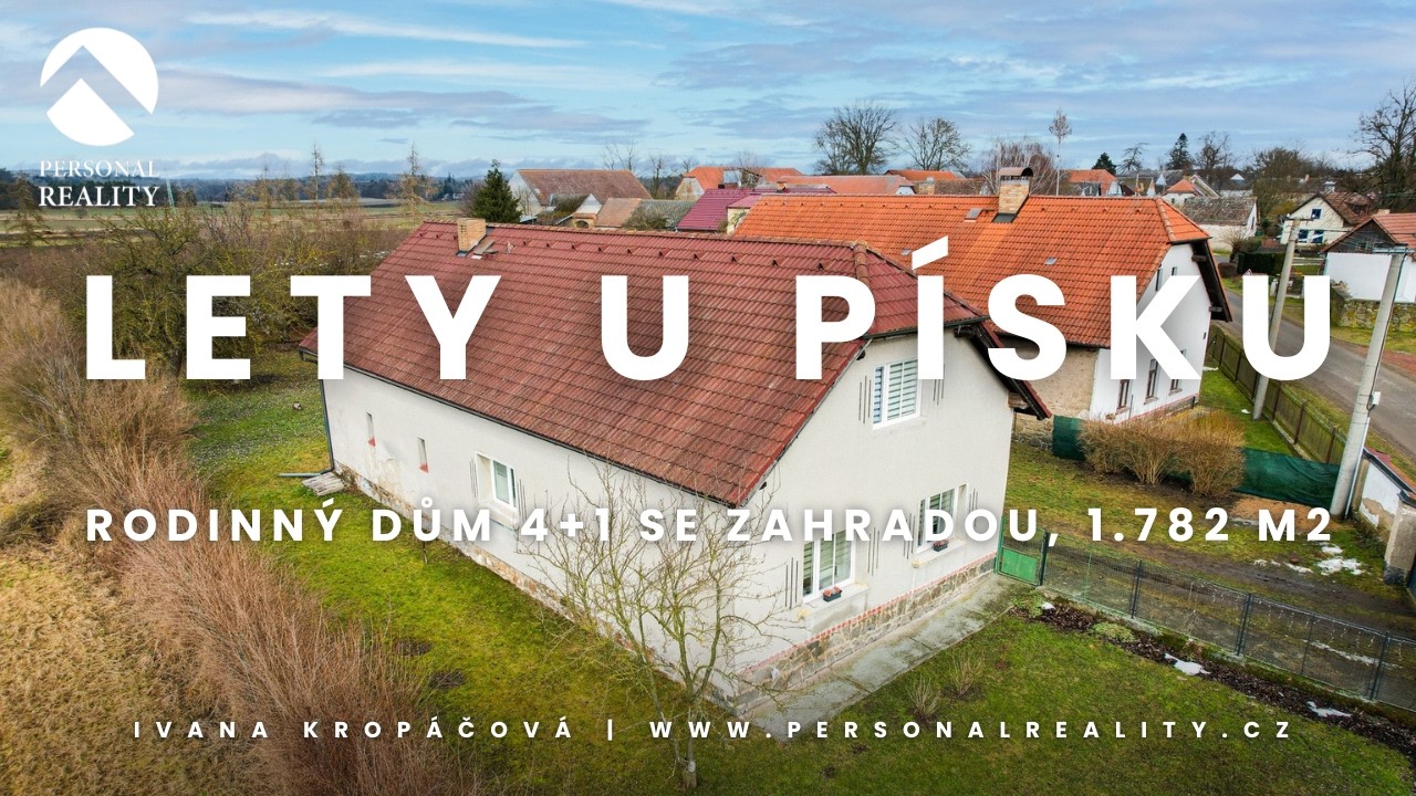⭐️ Prodej, rodinný dům 4+1 se zahradou 1782 m2, Šerkov - Lety, okr. Písek