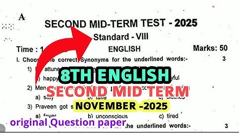 8th std English Second mid term exam -2025 original Question paper important Question 8th English