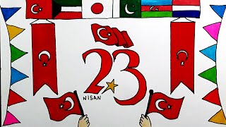 23 Nisan ulusal egemenlik ve çocuk bayramı çizimi - 23 nisan çizimleri