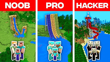 Minecraft NOOB vs PRO vs HACKER: FAMILY WATER SLIDE BUILD CHALLENGE in Minecraft (Animation)