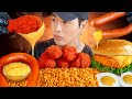 ASMR MUKBANG Sausage Fire Noodles Shrimp Burger Fried Chicken Eggs Recipe 