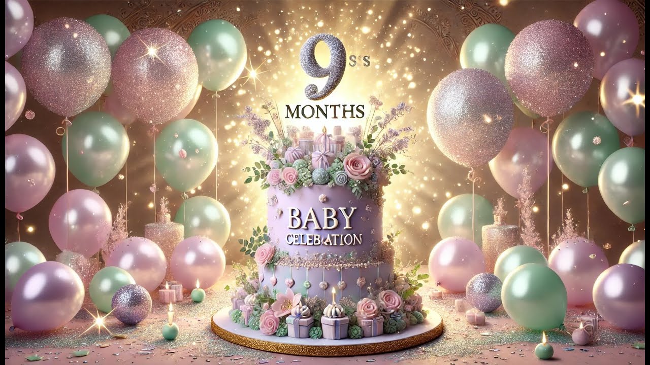 9 Months Baby Milestone - Countdown & Happy Birthday with Parme & Green Balloons 🎈👶💜💚