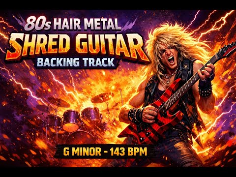 80s Hair Metal Shred Guitar Backing Track in G Minor (143 BPM) | High-Energy Lead Jam