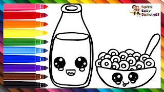 Drawing and Coloring a Bottle Of Milk With a Bowl Of Cereal 🥣🥛🌈 Drawings for Kids