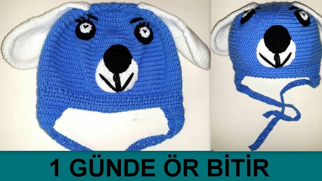 Köpek Figürlü Şapka Bere Örgü Yapımı Anlatımlı Dog Shaped Hat Beanie Knitting Knitting Patterns