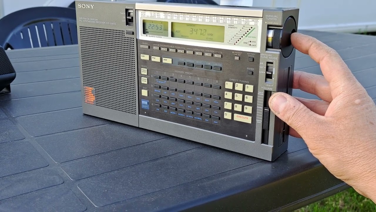 caravan radio sony icf-2001d outside on telescopic antenna - YouTube