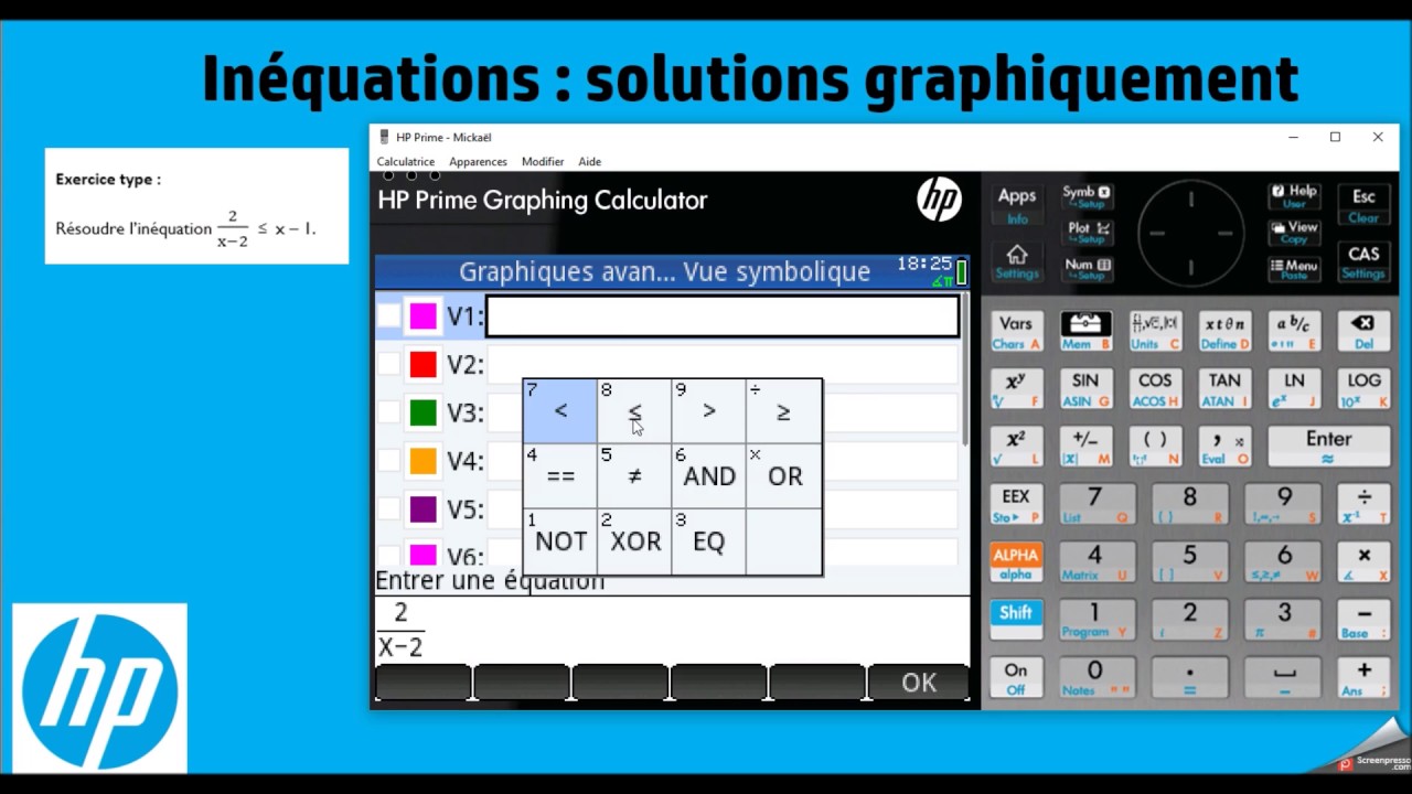 Inéquation : solution graphique sur HP Prime - YouTube
