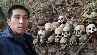 Skeletons of corpses in the open air. Bali island. Indonesia.Terunyan. Trunyan