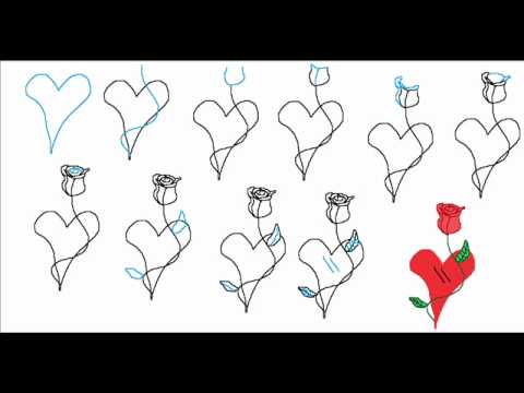 How To Draw A Heart With A Rose Flower Easy Simple Step By Step Drawing ...