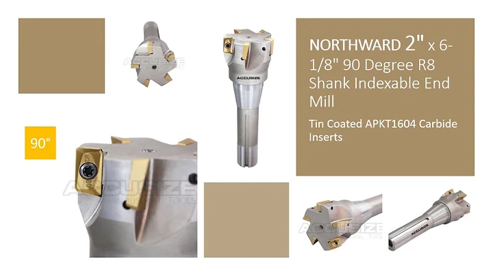 2'' Diameter by 6-1/8'' Oal 90 Degree R8 Shank Indexable End Mill with 5 Apkt1604 Carbide Inserts